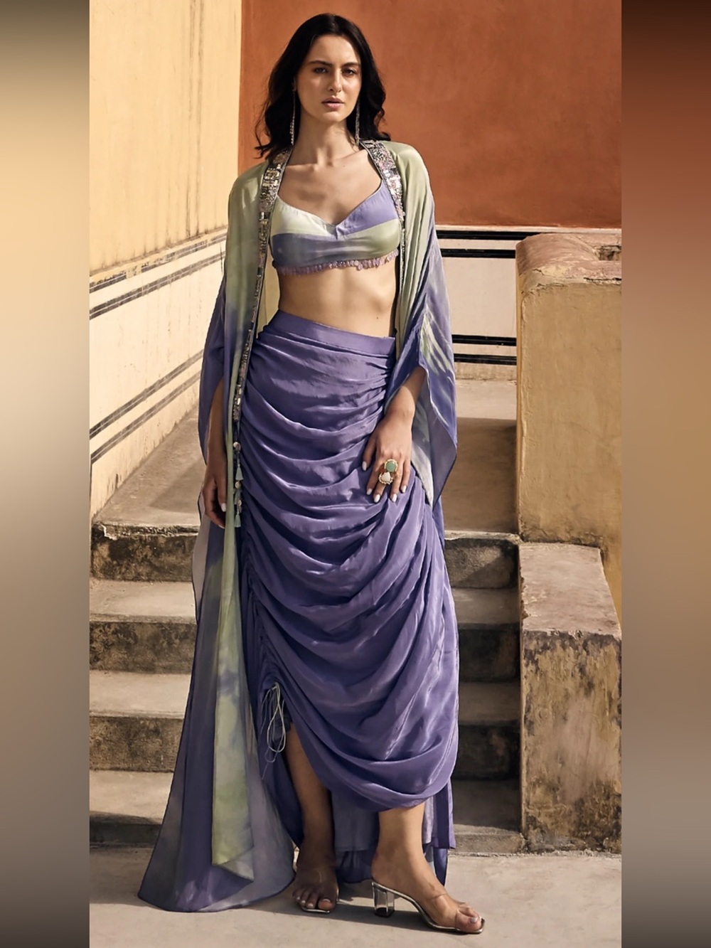 Lavender Draped Satin Cape set